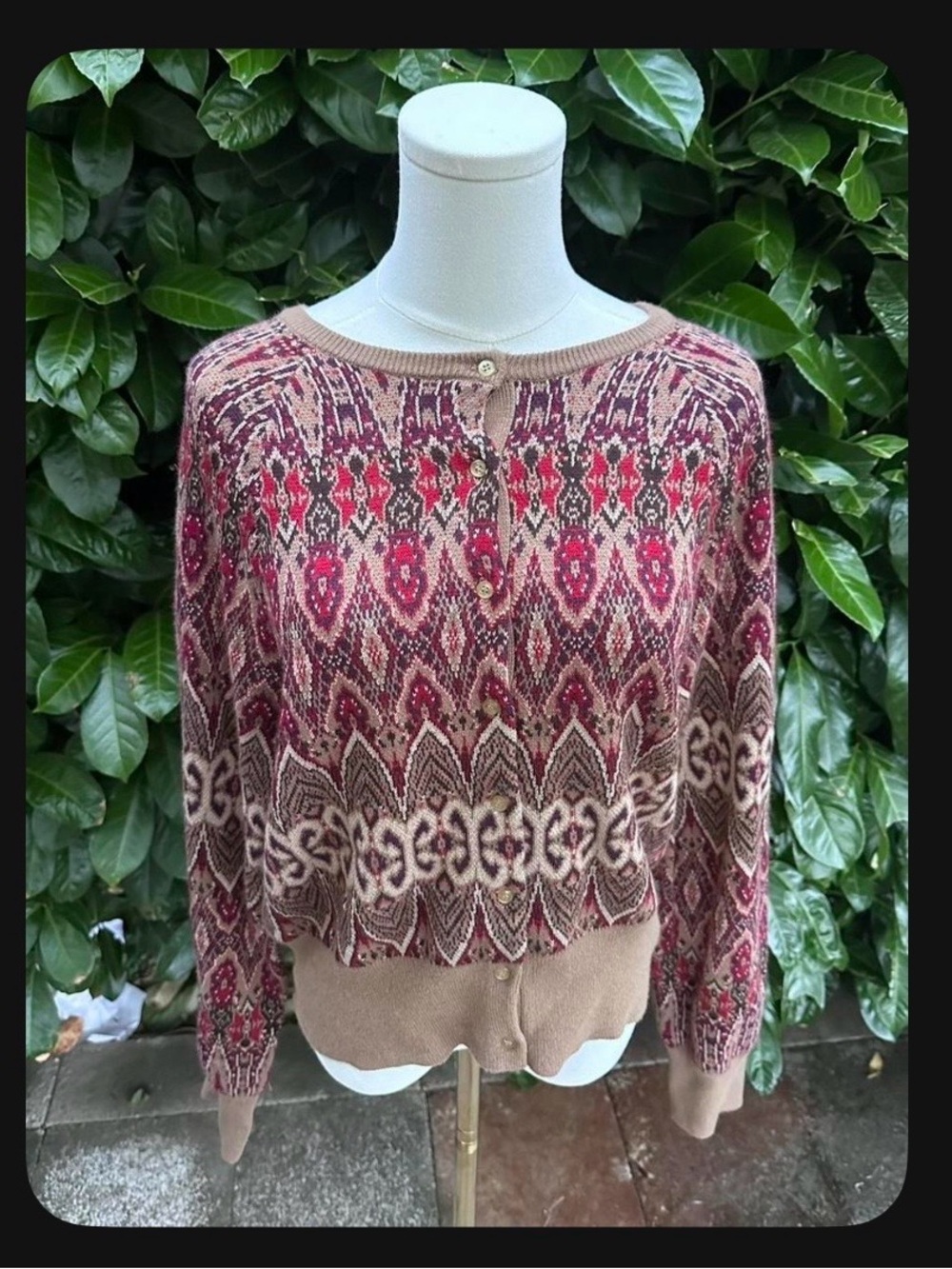 NWT - George Red, Pink and Tan Patterned Button-Front Cardigan